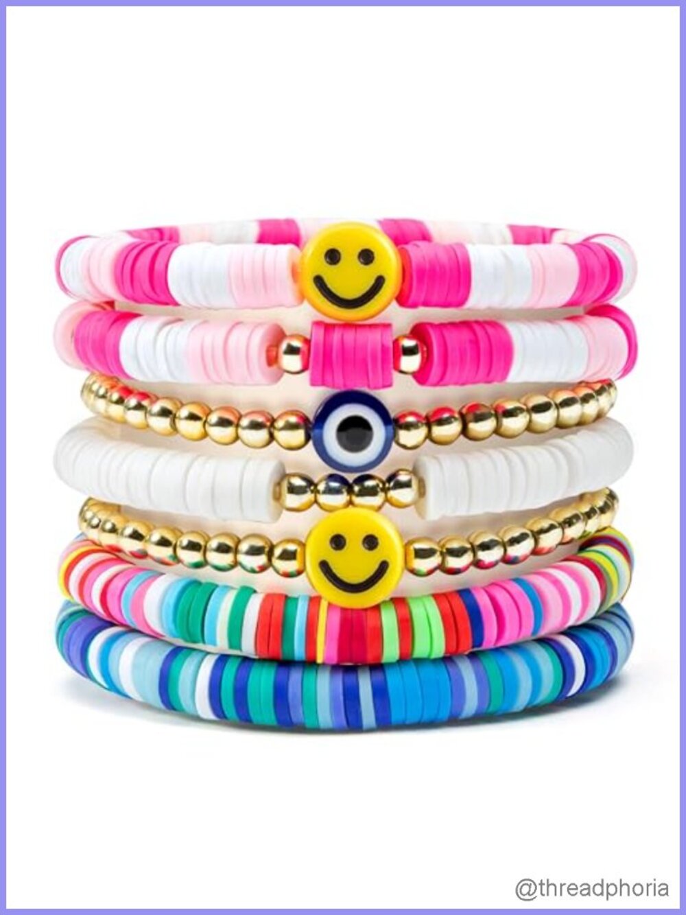 7pcs Heishi Surfer Bracelet Set Stretch Stackable Boho Beaded Bracelets